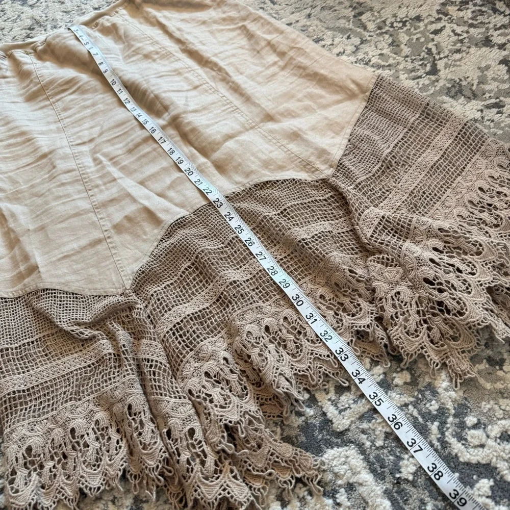 Chico's Tan Midi Skirt with Lace Hem Womens Size Medium 1 Cotton Boho Beachy